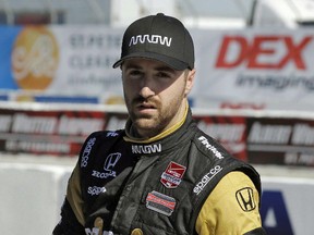 James Hinchcliffe is shown during practice for the IndyCar Firestone Grand Prix of St. Petersburg auto race in St. Petersburg, Fla., on March 28, 2015. (THE CANADIAN PRESS/AP, Chris O’Meara)