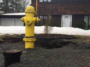 Kanata resident Betty Duclos says she received no warning that a city crew would be relocating a fire hydrant to a city right-of-way in the middle of her front yard. JON WILLING PHOTO