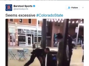 A video spreading on social media shows a police officer in Colorado throwing a woman face-first onto a sidewalk after a scuffle. (Twitter screengrab)