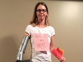 Sandra Lee is scheduled to speak at this year's MS Walk in Sarnia. Lee, who has multiple sclerosis, is also wearing a costume to show some of the invisible effects she's endured with the disease. Those includes one arm feeling like it's on fire, the other like it's wrapped in duct tape with a 50-pound weight on the end, and her feet like they're being stung by cactus needles when she walks. (Submitted)