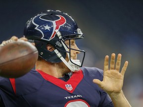 T.J. Yates of the Houston Texans warms up prior to the game against the Tennessee Titans at Reliant Park on November 1, 2015 in Houston, Texas. (Bob Levey/Getty Images)