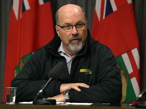 Emergency Measures Organization assistant deputy minister Lee Spencer updates media during a flooding press conference at the Manitoba Legislative building on Mon., April 10, 2017. Kevin King/Winnipeg Sun/Postmedia Network