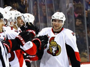 Bobby Ryan of the Senators celebrates against the New York Islanders at the Barclays Center on April 9, 2017. (Bruce Bennett/Getty Images)