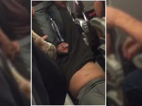 This Sunday, April 9, 2017, image shows a passenger being removed from a United Airlines flight in Chicago.