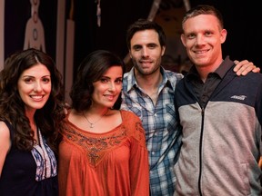 Corunna's Jeff Stout was the associate producer of the romantic comedy A Date with Miss Fortune, which will be screened at Sarnia Public Library Theatre on April 29th. From left to right: Jeannette Sousa (lead actress, producer), Nelly Furtado (actress), Ryan Scott (lead actor, producer) and Stout (associate producer). 
Handout/Sarnia This Week