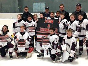 Tillsonburg Atom Reps -  Front Row (from left) Cale Arvai, Jared Nesplic, Trent Lamb, Quinn Lessif; 2nd Row - Eric Allen, Davin Ramer, Dalton Cassidy, Luke Dockx, Landon Boughner, Chase Beres, Caden Craggs, Jon Lamers, Blake Ash; Back Row: Coaches - Trevor Lamb, Jeff Lessif, Jon Nunn, Craig Nesplic (not in the photo: coaches Greg Mitchell, Dave Gradish, and Shane Cassidy). (CONTRIBUTED PHOTO)