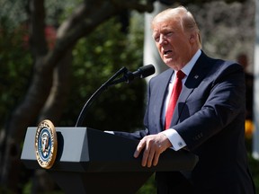 President Donald Trump speaks in the Rose Garden of the White House in Washington on Monday, April 10, 2017, during a swearing-in ceremony for new Supreme Court Justice Neil Gorsuch. (Evan Vucci/AP Photo)