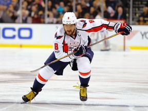 In this April 8, 2017, file photo, Washington Capitals' Alex Ovechkin skates during the third period of an NHL hockey game against the Boston Bruins, in Boston. (AP Photo/Winslow Townson, File)