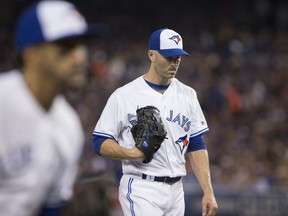 Blue Jays starting pitcher J.A. Happ struggled in his start against the Brewers at Rogers Centre last night. (Craig Robertson/Toronto Sun)