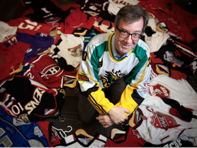 Ottawa Mayor, Jim Watson, has amassed a vast collection of sports jerseys during his time as mayor as gifts and through bets with the mayors of other cities. (Chris Donovan, Postmedia)