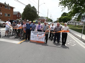 Intelligencer file photo
Several cyclists joined city staff along with members of council for the opening of the Yeomans Street bike lanes last year. The city has received an award from the Share the Road Cycling Coalition in recognition of its efforts to make Belleville more cycling-friendly.