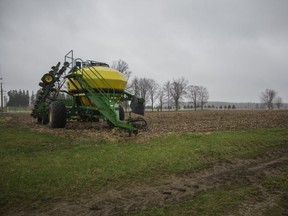 Farming equip sits idle at a farm in Arva on Wednesday. Hannah MacLeod/The London Free Press/Postmedia Network