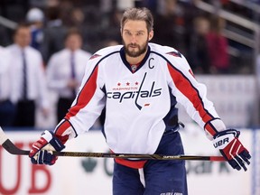 Washington Capitals left winger Alex Ovechkin skates before an NHL game against the Toronto Maple Leafs in Toronto on April 4, 2017. (THE CANADIAN PRESS/Frank Gunn)