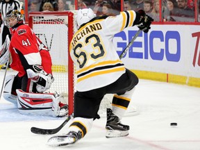 Brad Marchand didn't score here, but later had the winner in Game 1. Wayne Cuddington/Postmedia Network