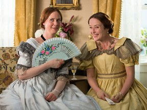 his image released by Music Box Films shows Cynthia Nixon, left, and Jennifer Ehle in a scene from, "A Quiet Passion." (Johan Voets/Music Box Films via AP)
