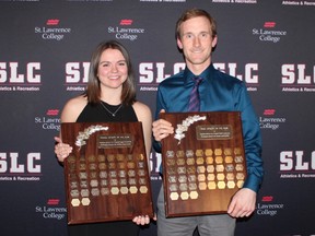 Samantha Gourdier and Rob Asselstine were named athletes of the year at St. Lawrence's Colleges varsity athletics banquet on Wednesday night. (Photo courtesy of St. Lawrence College Athletics)