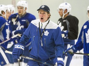 Head coach Mike Babcock during a Toronto Maple Leafs practice at the MasterCard Centre in Toronto on April 11, 2017. (Ernest Doroszuk/Toronto Sun/Postmedia Network)