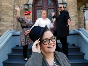 Intelligencer file photo
Glanmore National Historic Site staff Danielle McMahon-Jones, foreground, Melissa Wakeling, background left, Rona Rustige and David Cox get into their dance act Thursday outside the museum in Belleville. They've advanced in a global museum contest and will need public votes to win.