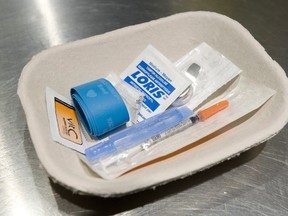 A injection kit is seen Insite in Vancouver, Tuesday, May 6, 2008. The federal government is expected to clear the way today to allow new supervised drug injection sites to open. THE CANADIAN PRESS/Jonathan Hayward