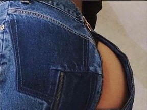 These Vetements jeans, a collaboration with Levis, feature a zipper that starts at the front, travels between the legs, and goes up the back. (Instagram)