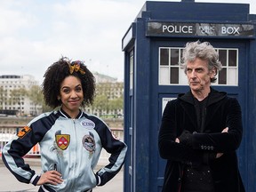 Pearl Mackie (left) and Peter Capaldi promote the 10th season of "Doctor Who" in London on April 12, 2017.  (Lexi Jones/WENN.com)