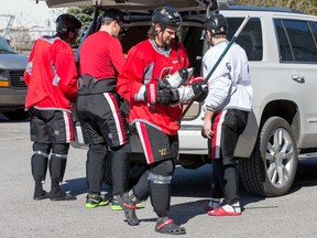 Erik Karlsson heads into the arena as the Ottawa Senators practice at the Bell Sensplex on April 14, 2017. (Wayne Cuddington/Postmedia)