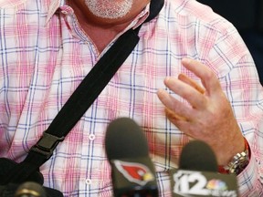 Arizona Cardinals head coach Bruce Arians speaks with reporters during the NFC Head Coaches Breakfast at the NFL football annual meetings on March 29, 2017, in Phoenix. (AP Photo/Ross D. Franklin)
