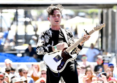 Musician Mike DeAngelis of Arkells performs at the Outdoor Stage during day 2 of the Coachella Valley Music And Arts Festival (Weekend 1) at the Empire Polo Club on April 15, 2017 in Indio, California.  (Photo by Frazer Harrison/Getty Images for Coachella)