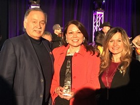 Supplied photo
Reggie Leach, with Dawn Madahbee-Leach and Maggie Harding of Waubetek, attended the 17th Annual National Conference of AFOA Canada, which was formerly named the Aboriginal Financial Officer Association, in Calgary recently. She was surprised and humbled to win an Award for Excellence in Aboriginal Leadership. Read on for a delightful talk with Dawn.