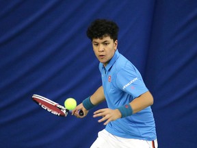 Adrian Catahan practices at the Sudbury Indoor Tennis Centre in Sudbury, Ont. on Wednesday April 12, 2017. Gino Donato/Sudbury Star/Postmedia Network