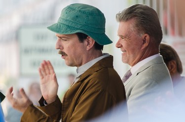Alan Thicke's last project The Clapper, in which he plays an infomercial host, wrapped just two weeks before he passed away suddenly while playing hockey in Burbank, California, on Dec. 13, 2016. The Canadian icon is seen here on set with Ed Helms, who stars in the movie. (THOMAS NAGY)