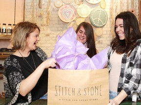 Gabrielle Roy, owner of Stitch and Stone, along with Chelsee Taylor, social media manager, and Sofi Guilbault, floor manager, will be attending the MTV awards in May. (Gino Donato/Sudbury Star)