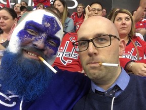 Jason Maslakow, a Sudbury native, and Dan Steinberg of the Washington Post, at an NHL hockey game between the Toronto Maple Leafs and Washington Capitals. (Twitter photo)