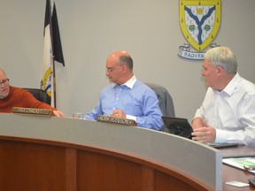 Left to right: Councillors Derek Schlosser and Paul Chauvet, and Deputy Mayor Norm Hodgson. Chauvet and Hodgson were the two votes against a motion to permit two council members to attend the AAMDC Aggregated Business Services Golf Tournament in Barrhead
(Jeremy Appel | Whitecourt Star).