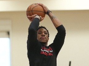 DeMar DeRozan during the Toronto Raptors practice on April 17, 2017. (Veronica Henri/Toronto Sun/Postmedia Network)