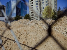 The site on Talbot street, between Dufferin and Fullarton, is now being prepared for a massive highrise to be put up by Rygar. Photo shot in London ON, on Monday, April 17, 2017. (Hannah MacLeod/The London Free Press)