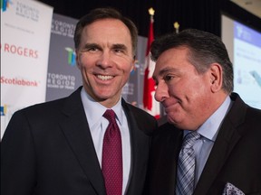 Ontario Finance Minister Charles Sousa, right, and Federal Finance Minister Bill Morneau. (THE CANADIAN PRESS/Chris Young files)