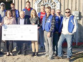 Brussels Optimist Club President Corey Campbell, centre, is seen with representatives from Clinton, Seaforth and Wingham Hospital Foundations. The Brussels Optimists recently donated $4,000 to the Wingham & District Hospital Foundation. (Shared photo)