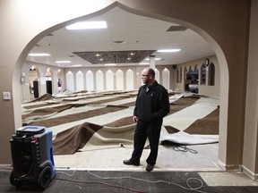 Centre Manager Bassam Fares looks at the damage following a flood at the MAC Islamic Centre, 6104 172 St., in Edmonton, AB on Tuesday April 18, 2017. Photo by David Bloom