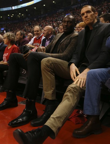 Former Raptor - now with Orlando - Bismack Biyombo - in attendance during the first quarter of Game 2 in Toronto, Ont. on Tuesday April 18, 2017. Jack Boland/Toronto Sun/Postmedia Network