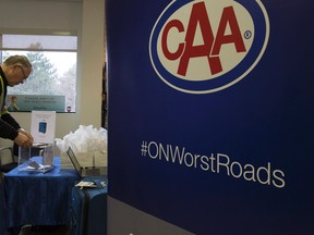 Bea Serdon/Special to The Intelligencer
A customer puts in his ballot in support of the annual CAA Worst Roads campaign in their Belleville office on Wallbridge-Loyalist Road. The public can now voice their concerns about roads they think need the most attention by visiting www.caaworstroads.com.