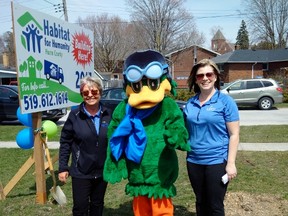 A groundbreaking ceremony was held at the site on Sunday, April 9, put together by the Libro Credit Union Clinton branch. Pictured here are Deb Finch and Cheryl Hesselwood with Libro mascot “Bill”. (Contributed photo)