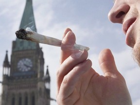 A demonstrator smokes a marijuana joint on Parliament Hill in Ottawa. (THE CANADIAN PRESS/Pawel Dwulit files)