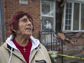 Early Wednesday morning a car crashed into a residential home at 1732 Culver Drive, in London ON. Pauline Morello, the homeowner who was awoken at 4 in the morning, says that the car that hit her front window moved her television halfway across the living room. Morello was planning to sleep in the living room the night of the accident, however her husband convinced her to come upstairs. Police have arrested one man, believed to be the driver, who showed up at the hospital with injuries. Charges are pending. Photo shot in London ON, on Wednesday, April 19, 2017. Hannah MacLeod/The London Free Press/Postmedia Network.