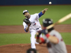 Francisco Liriano of the Toronto Blue Jays delivers a pitch in the first inning during MLB action against the Boston Red Sox at Rogers Centre on April 19, 2017. (Tom Szczerbowski/Getty Images)