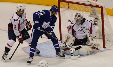 Toronto Maple Leafs�Nazem Kadri C (43) watches teammate James van Riemsdyk 's shot beat Washington Capitals Braden Holtby G (70) on the power play during the second period of Game 4 in Toronto on Wednesday April 19, 2017. Jack Boland/Toronto Sun/Postmedia Network