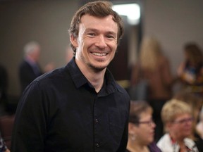 Triathlete Simon Whitfield attends a ceremony where it was announced that he is to be inducted into Canada's Sports Hall of Fame in Toronto on Wednesday. (Chris Young/The Canadian Press)