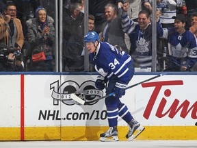 Auston Matthews of the Toronto Maple Leafs celebrates his goal against the Washington Capitals during Game 4 at Air Canada Centre on April 19, 2017. (Claus Andersen/Getty Images)