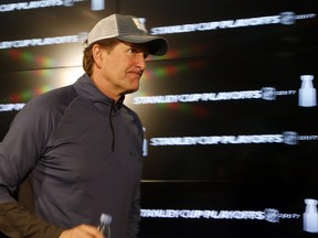 Toronto Maple Leafs head coach Mike Babcock speaks to media at the Air Canada Centre in Toronto on April 16, 2017. (Michael Peake/Toronto Sun/Postmedia Network)