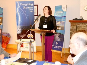 BRUCE BELL/THE INTELLIGENCER
Prince Edward County Chamber of Tourism and Commerce executive director Emily Cowan tells members  at the annual general meeting in Picton this week the organization will be dropping ‘Tourism’ from its name.